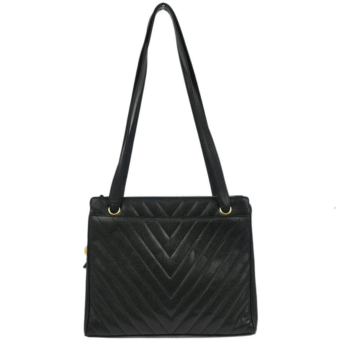 Chanel Vintage Zip Shoulder Bag Chevron Caviar Medium