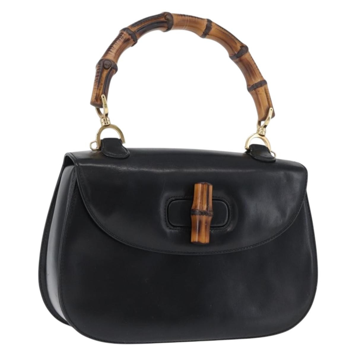 Gucci Vintage Convertible Bamboo Top Handle Bag Leather Medium