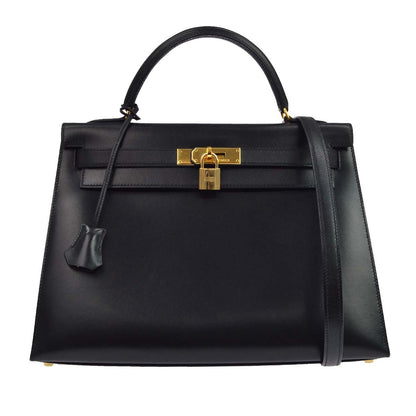 Hermes Kelly Black Box Calf with Gold Hardware 32