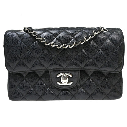 Chanel Vintage Classic Double Flap Bag Quilted Caviar Small