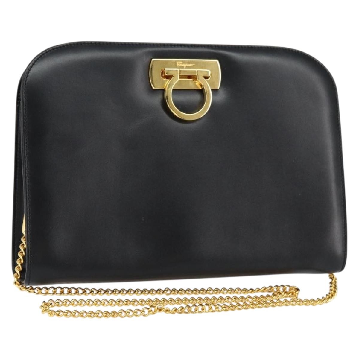 Salvatore Ferragamo Vintage Gancini Chain Shoulder Bag Leather Medium