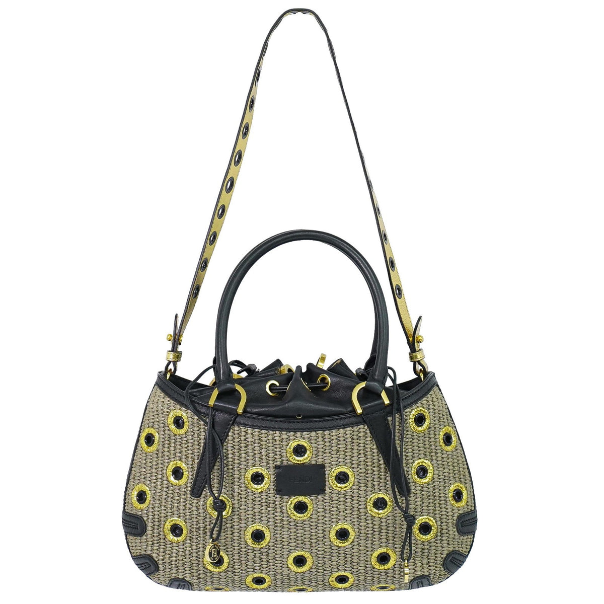 Fendi B. Fab Convertible Tote Grommet Embellished Raffia Small