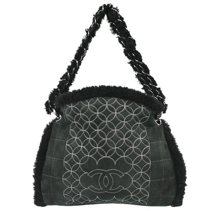 Chanel Vintage Embroidered CC Chain Tote Quilted Suede and Shearling Product Image