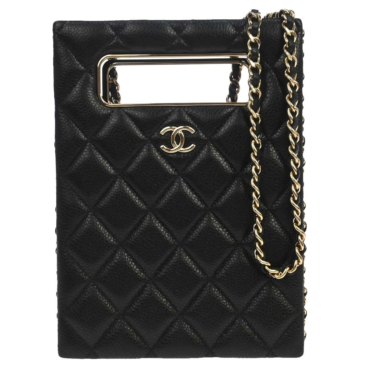 Chanel Chain Around Cut Out Handle Evening Tote Quilted Caviar Mini
