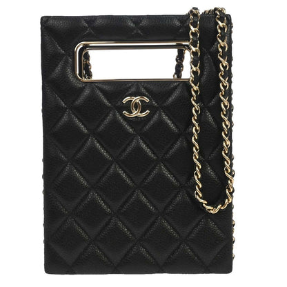 Chanel Chain Around Cut Out Handle Evening Tote Quilted Caviar Mini