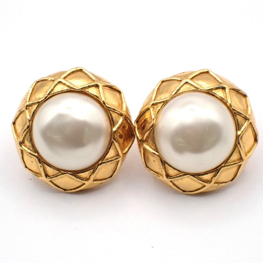 Chanel Vintage Round Clip-On Metal with Faux Pearl Product Image