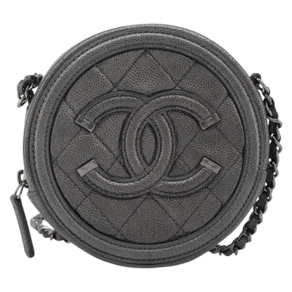 Chanel Filigree Round Clutch with Chain Quilted Iridescent Caviar Mini