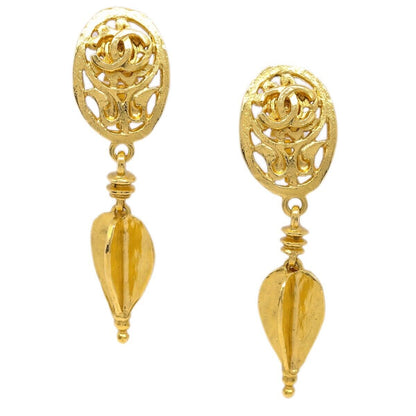 Chanel CC Oval Tag Drop Hoop Earrings Metal Product Image
