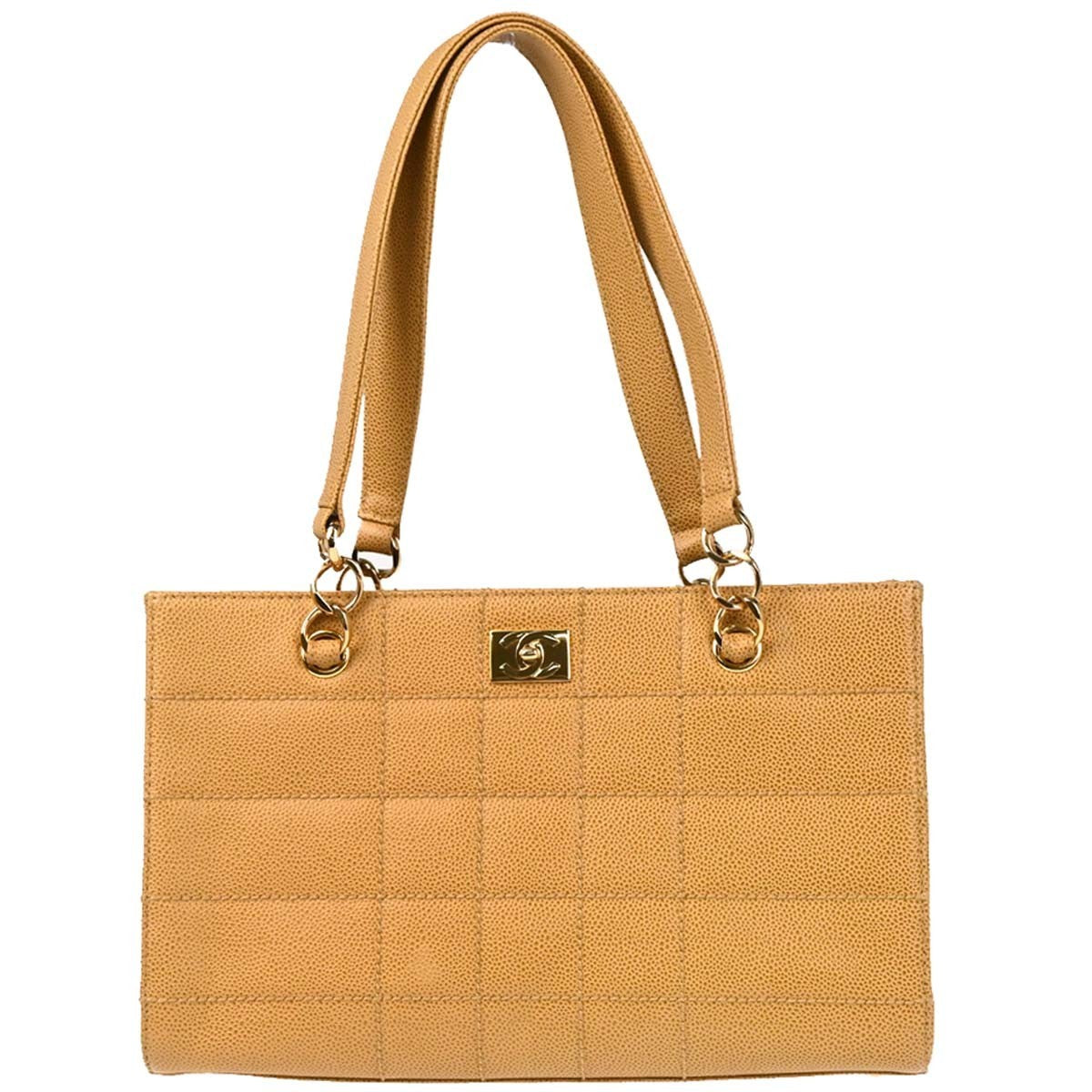 Chanel Vintage Chocolate Bar Open Tote Quilted Caviar Medium