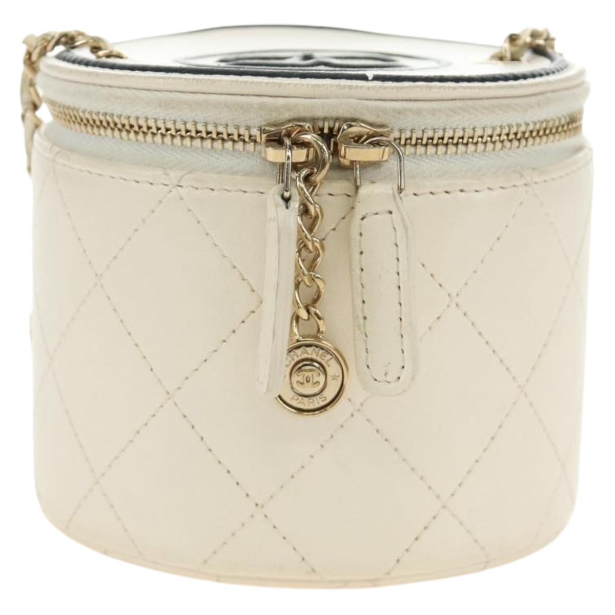 Chanel CC Round Vanity Case with Chain Quilted Lambskin Mini
