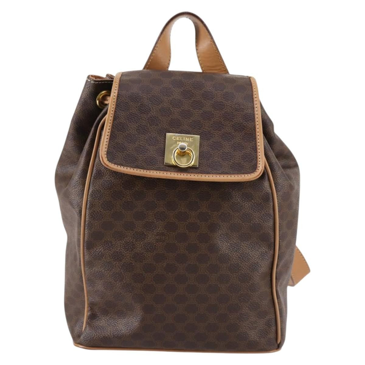 Celine Vintage Drawstring Flap Backpack Macadam Coated Canvas Product Image