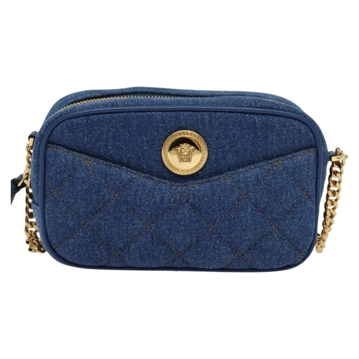 Versace Medusa Icon Front Slip Pocket Camera Quilted Denim Mini