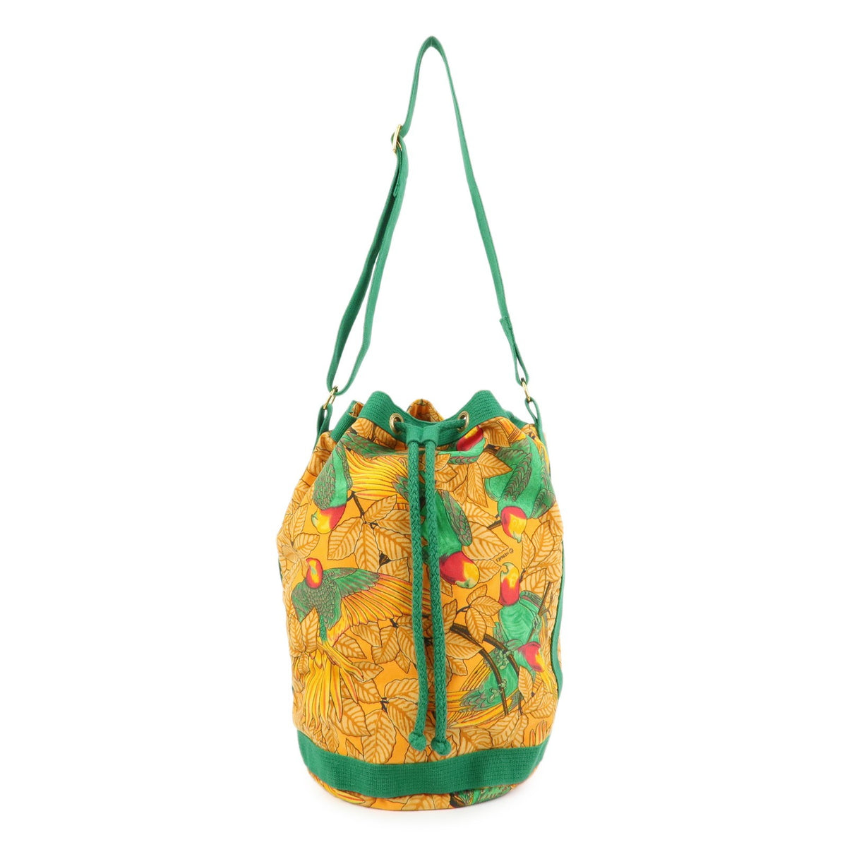 Hermes Vintage Drawstring Bucket Printed Canvas Medium