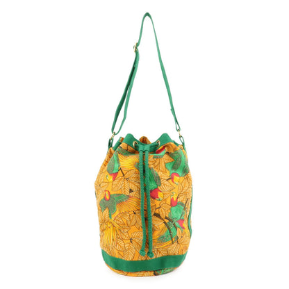 Hermes Vintage Drawstring Bucket Printed Canvas Medium