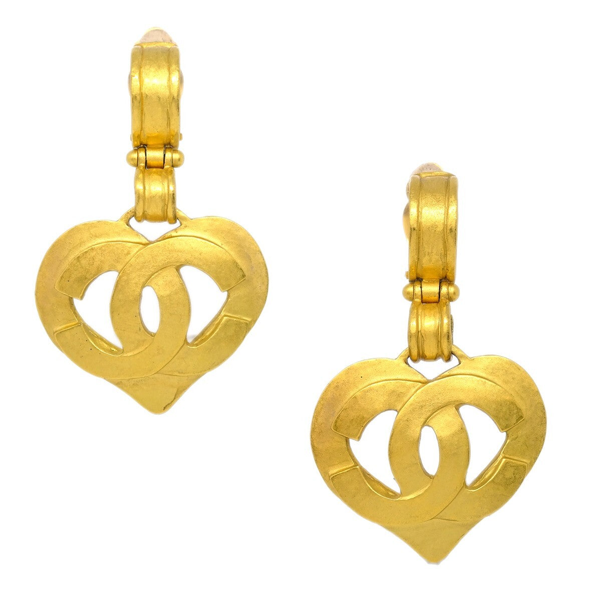Chanel Vintage CC Heart Cut Out Drop Clip-On Earrings Metal Product Image