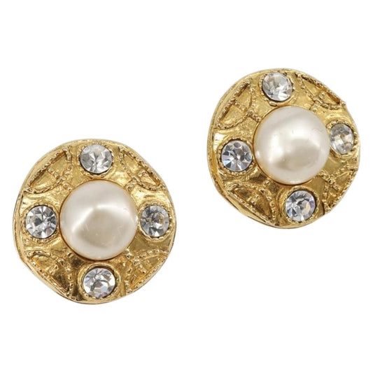 Chanel Vintage Round Clip-On Metal with Faux Pearl Product Image