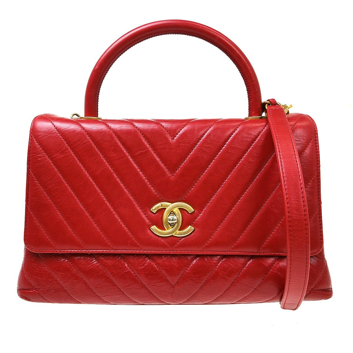 Chanel Coco Top Handle Chevron Calfskin Medium