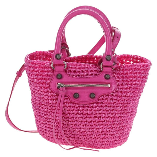 Balenciaga Le Cagole Panier Woven Raffia and Leather Large