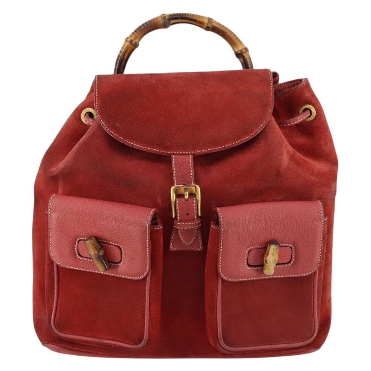 Gucci Vintage Bamboo Backpack Suede Medium