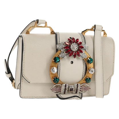 Miu Miu Madras Crystal Buckle Shoulder Bag Leather Small
