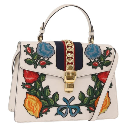 Gucci Sylvie Top Handle Embroidered Leather Medium