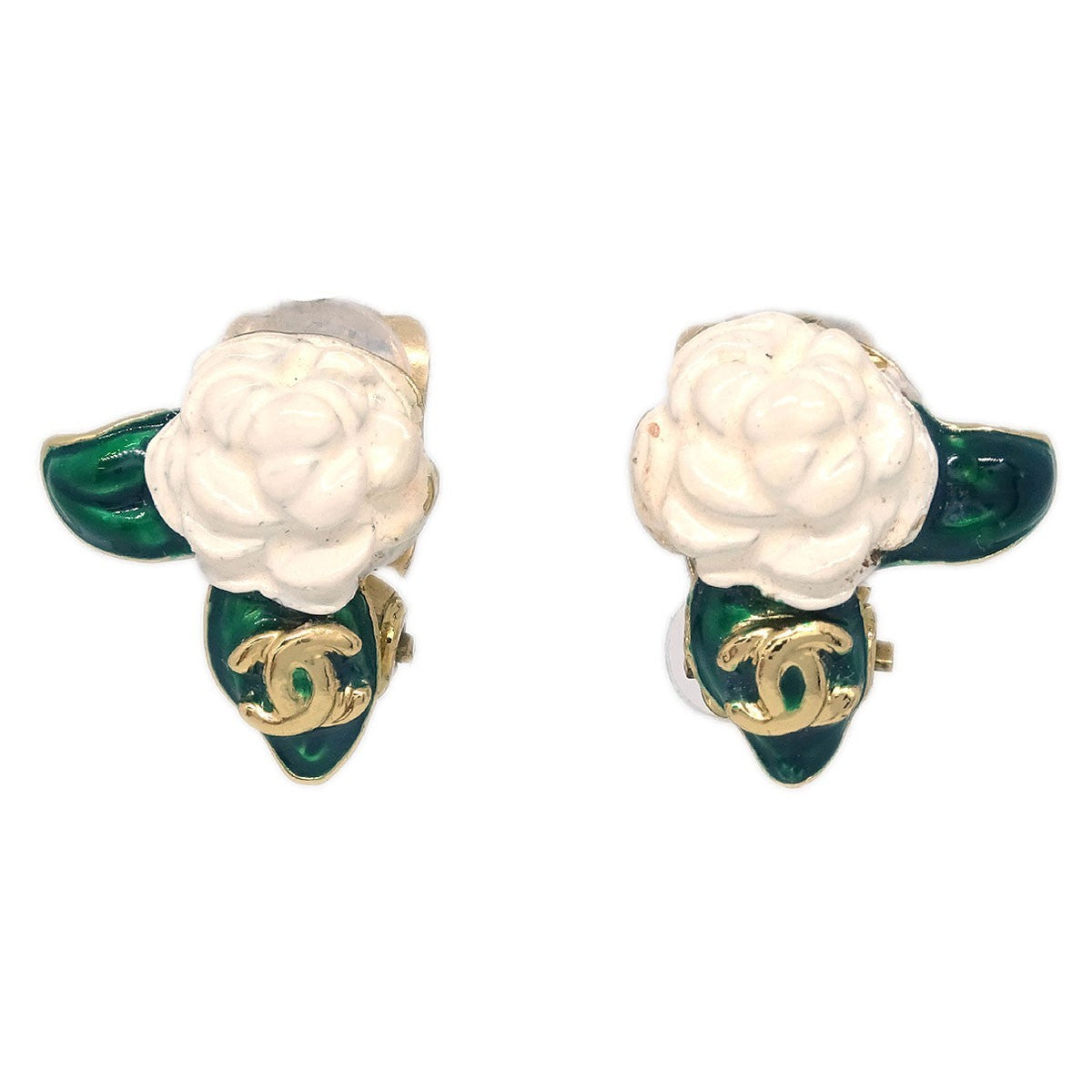 Chanel Vintage CC Camellia Clip-On Earrings Metal Product Image