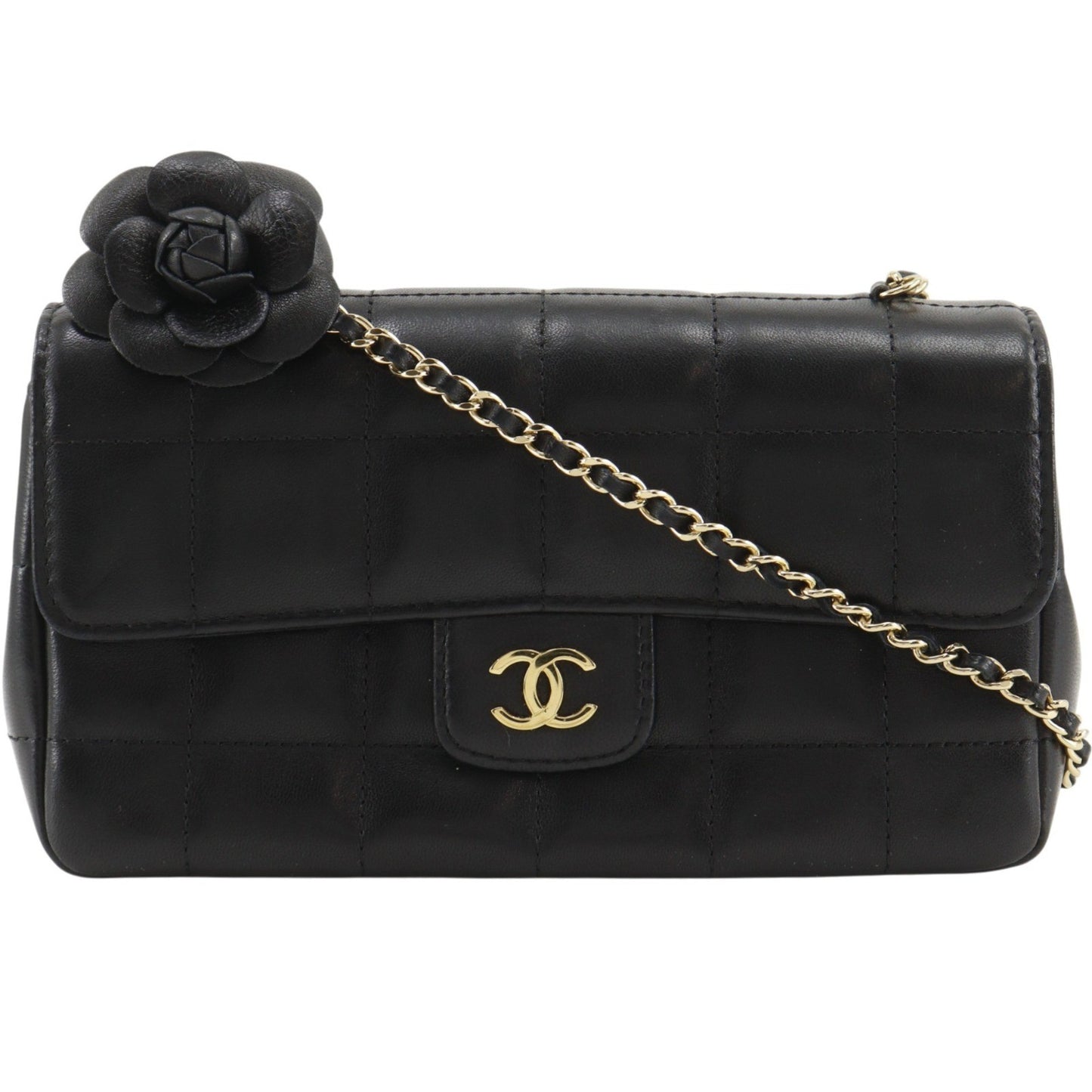 Chanel Camellia Chocolate Bar Flap Bag Quilted Lambskin Mini