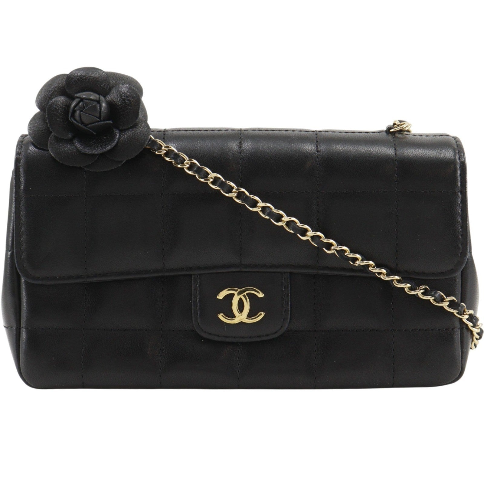 Chanel Camellia Chocolate Bar Flap Bag Quilted Lambskin Mini