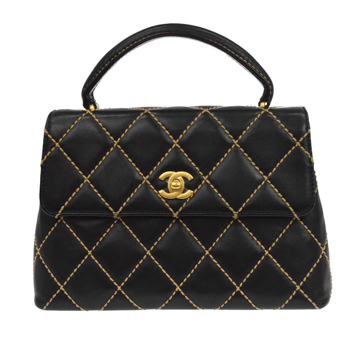 Chanel Surpique Classic Top Handle Flap Quilted Lambskin Small