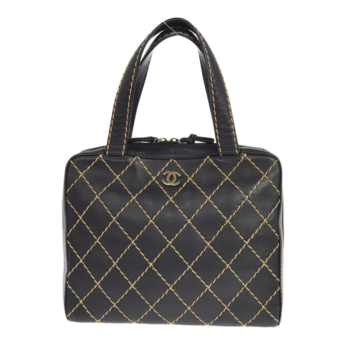 Chanel Surpique Zip Around Satchel Quilted Leather Medium