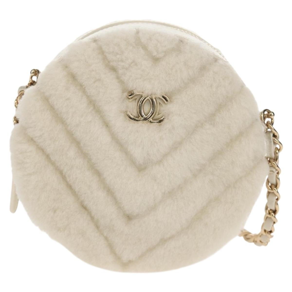 Chanel Round Clutch with Chain Chevron Shearling Mini