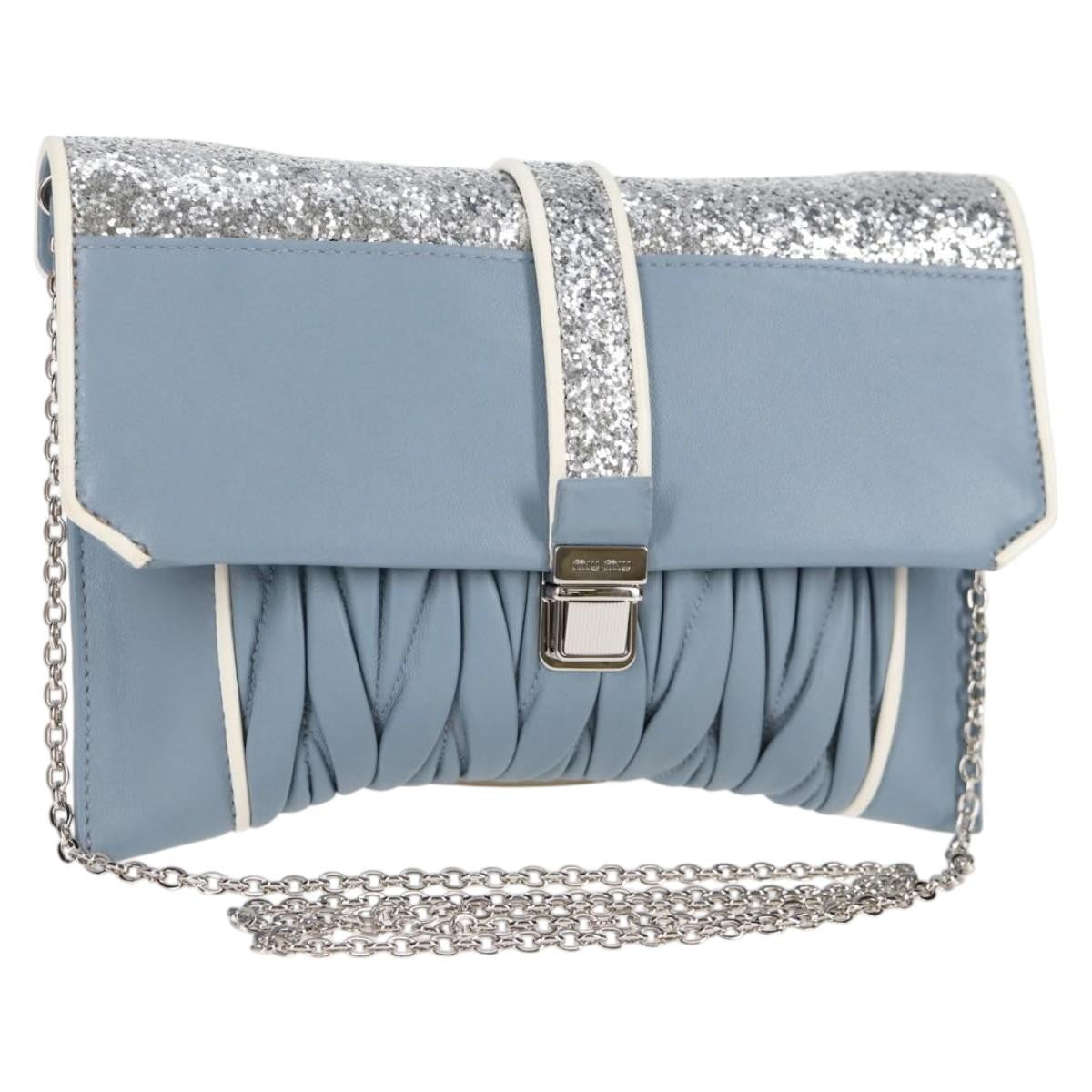 Miu Miu Madras Chain Clutch Matelasse Leather with Glitter Product Image