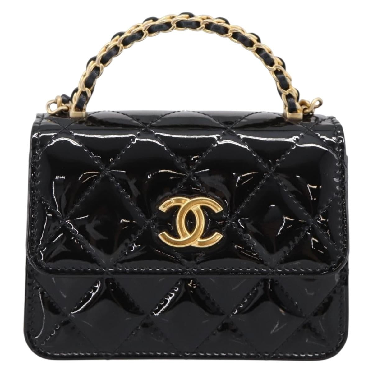 Chanel Woven Top Handle CC Flap Clutch on Chain Patent Leather Product Image