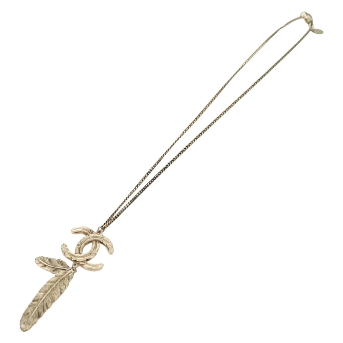 Chanel Feather CC Pendant Necklace Metal Product Image
