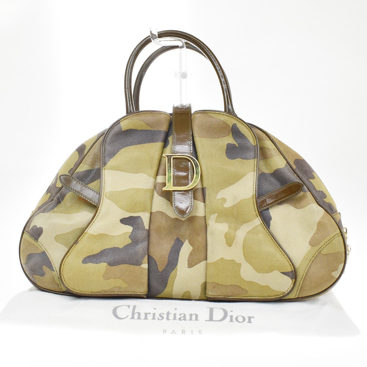 Christian Dior Vintage Saddle Bowler Camouflage Printed Pixelated Leather Medium