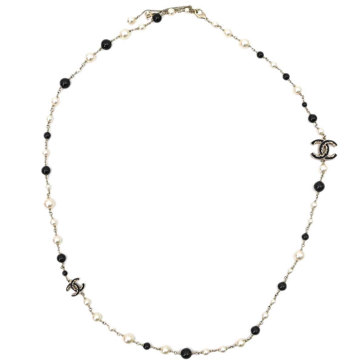 Chanel CC Necklace Faux Pearl and Metal Long