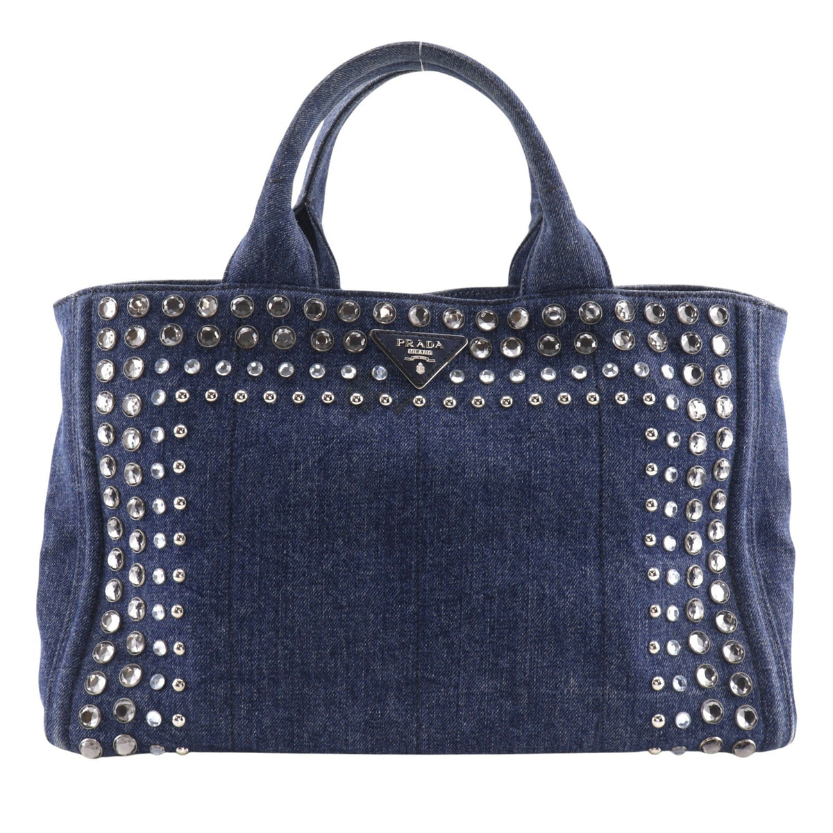 Prada Canapa Convertible Rhinestone Embellished Denim Medium