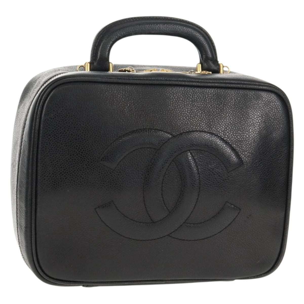 Chanel Vintage Timeless Zip Around Vanity Case Caviar Small