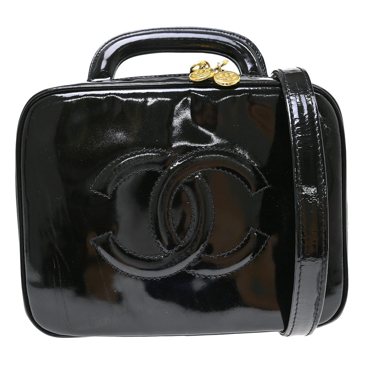 Chanel Vintage Timeless Zip Around Vanity Case Patent Small