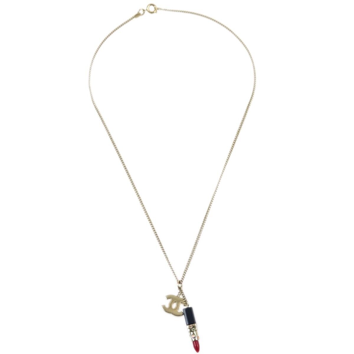 Chanel CC Lipstick Charm Pendant Necklace Metal with Resin and Crystals Product Image