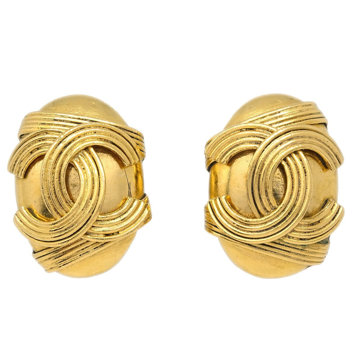 Chanel Vintage CC Button ovales Clip-On Earrings Gold-plated Product Image