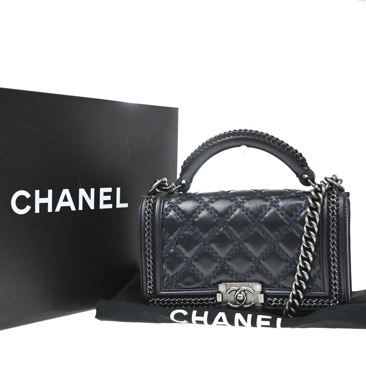 Chanel Chain Handle Boy Flap Quilted Glazed Calfskin Old Medium