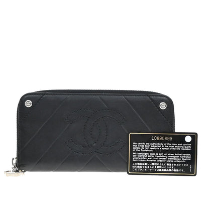Chanel CC Charm Zip Around Quilted Lambskin Long