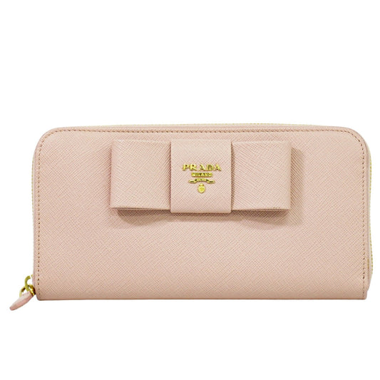 Prada Bow Zip Around Wallet Saffiano Leather Long