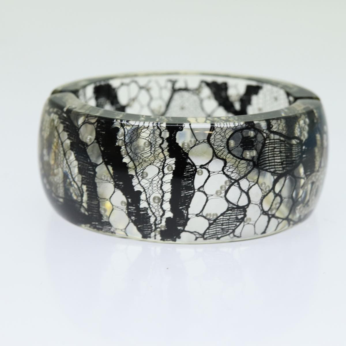 Chanel CC Hinged Bangle Resin with Lace and Faux Pearls Product Image