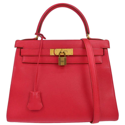 Hermes Kelly Red Evercalf with Gold Hardware 28