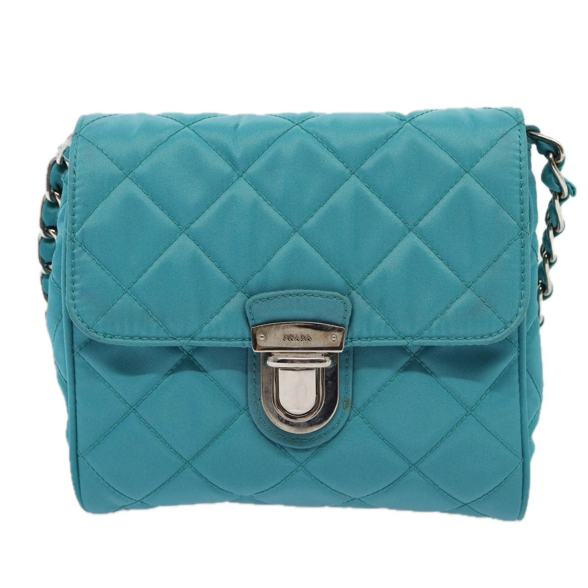 Prada Pushlock Chain Flap Bag Quilted Tessuto Mini