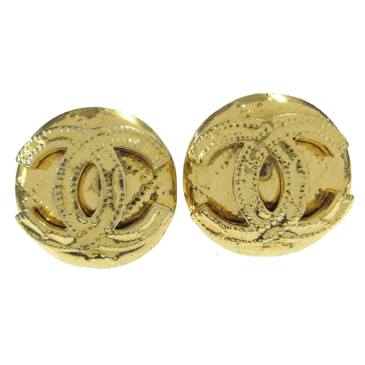 Chanel Vintage CC Round Clip-On Earrings Metal Small