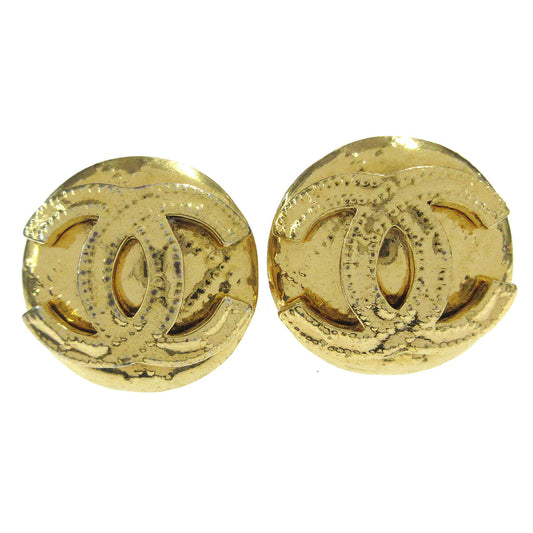 Chanel Vintage CC Round Clip-On Earrings Metal Small