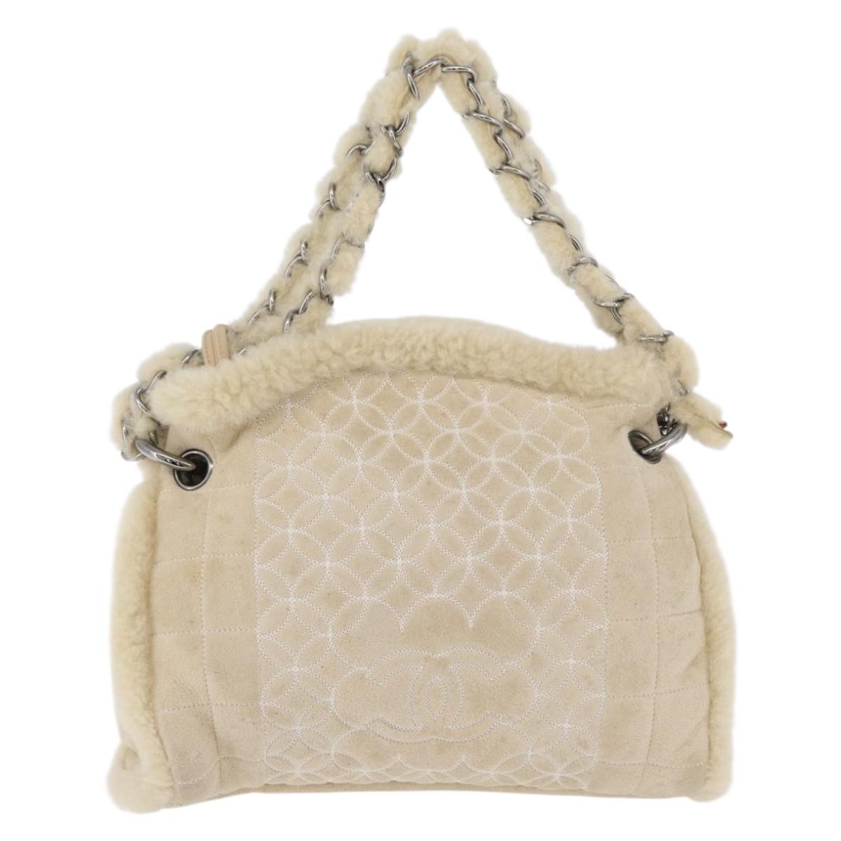 Chanel Vintage Embroidered CC Chain Tote Quilted Suede and Shearling Product Image
